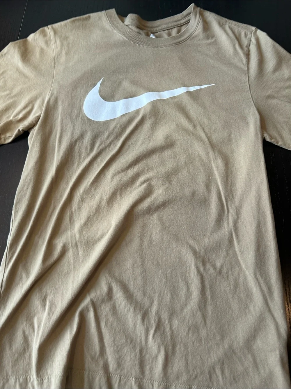 Nike Men’s Tan Crewneck T-Shirt with White Swoosh